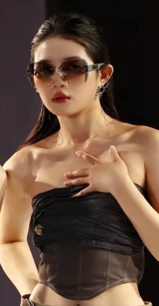 EMBOSSED LOGO SQUARE FRAME SUNGLASSES G0296 IN ACETATE AND METAL