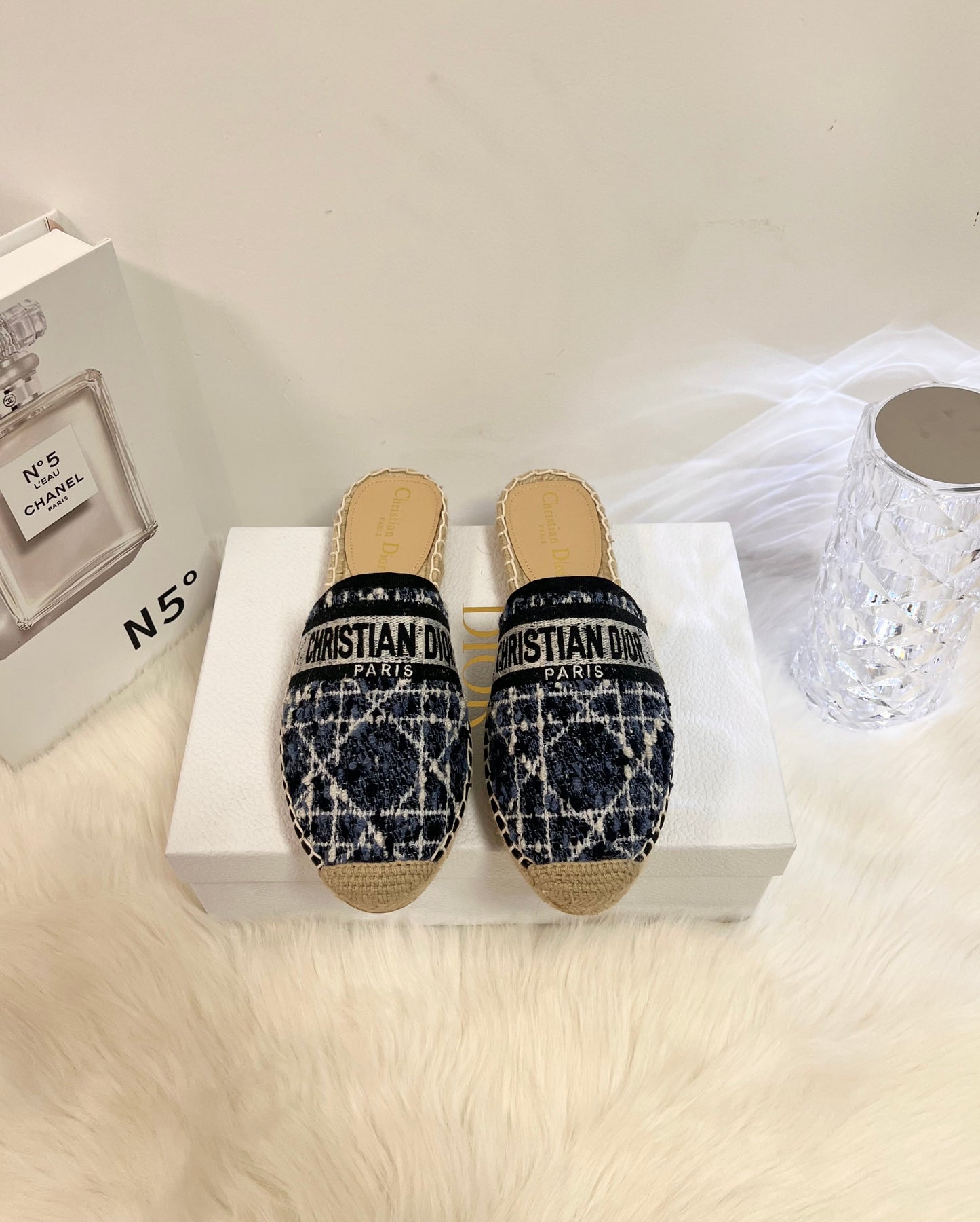 GRANVILLE ESPADRILLE NAVY BLUIE OBLIQUE EMBROIDERED COTTON MULE