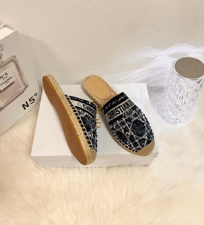 GRANVILLE ESPADRILLE NAVY BLUIE OBLIQUE EMBROIDERED COTTON MULE