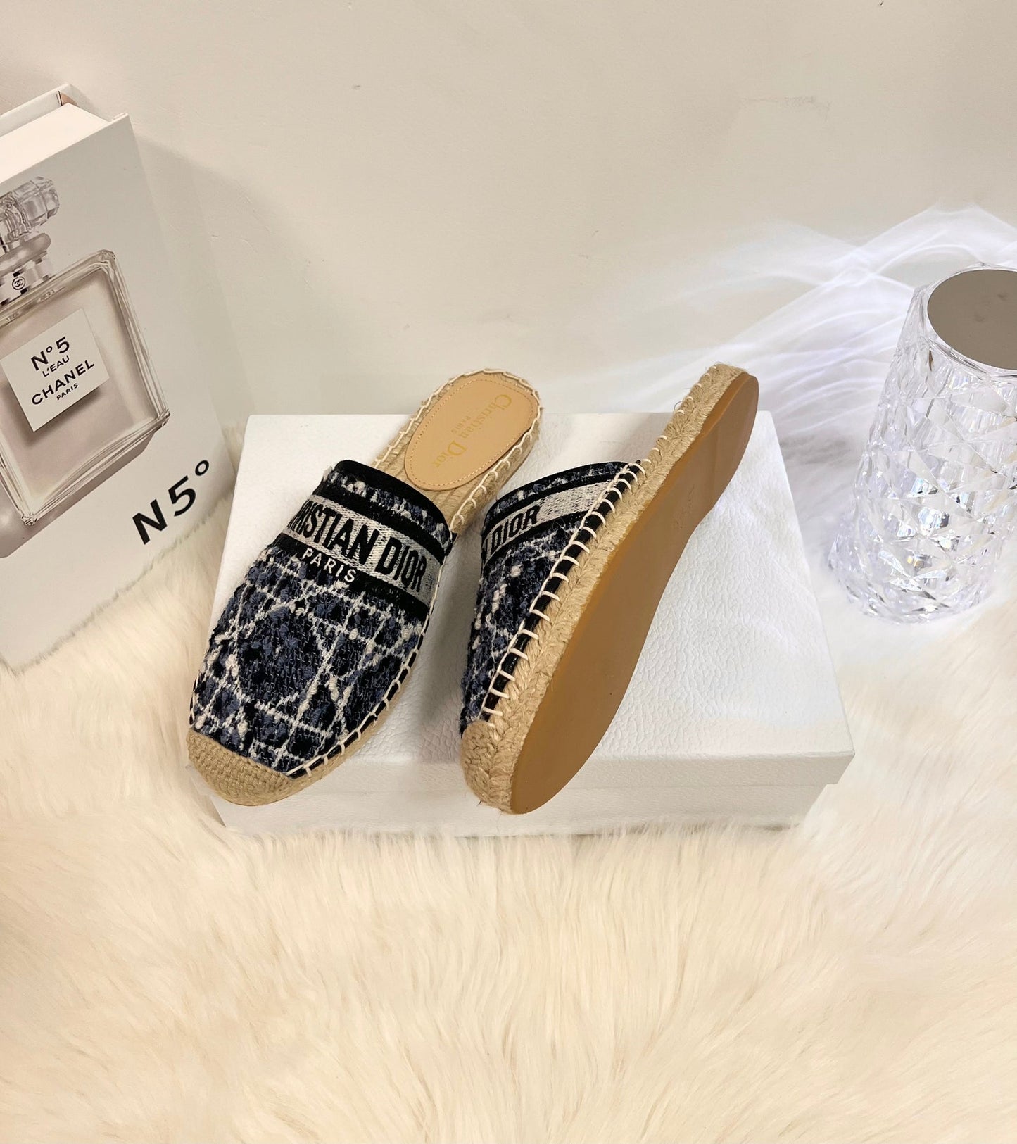 GRANVILLE ESPADRILLE NAVY BLUIE OBLIQUE EMBROIDERED COTTON MULE