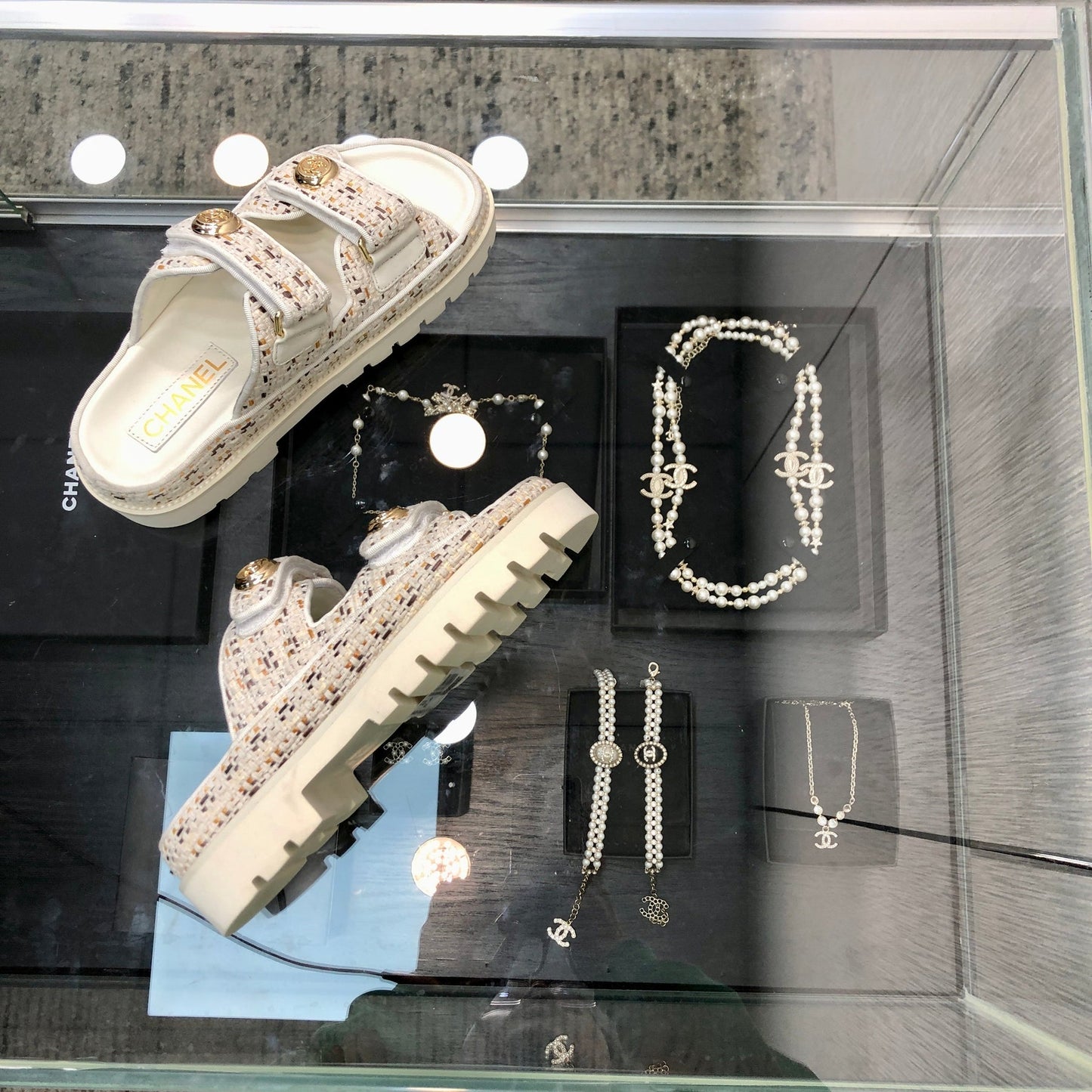 DAD SANDAL MULE IN WHITE MIX LIGHT GOLD TWEED FABRIC