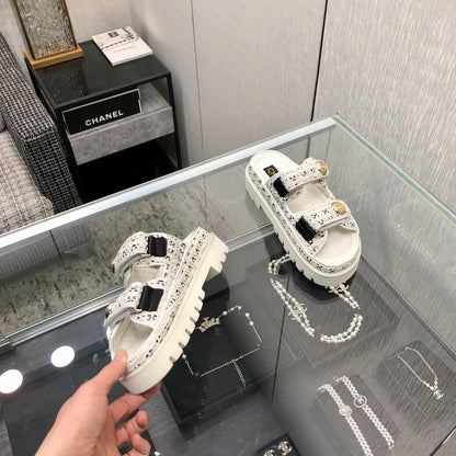 DAD SANDAL MULE IN WHITE MIX BLACK TWEED FABRIC