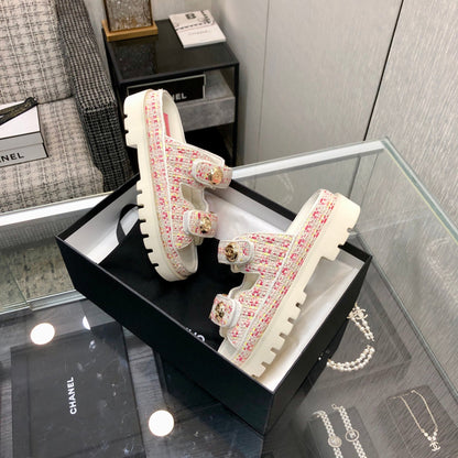 DAD SANDAL MULE IN WHITE MIX BRIGHT PINK TWEED FABRIC