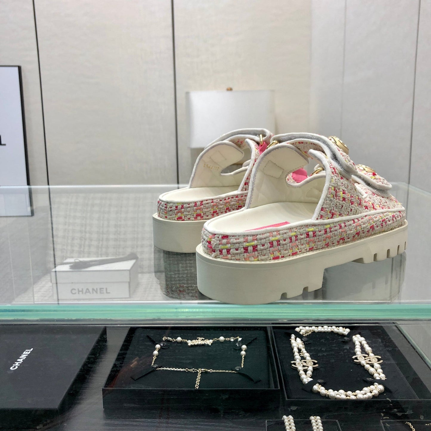 DAD SANDAL MULE IN WHITE MIX BRIGHT PINK TWEED FABRIC