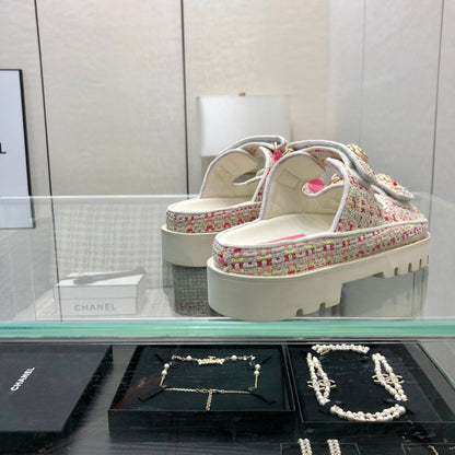 DAD SANDAL MULE IN WHITE MIX BRIGHT PINK TWEED FABRIC