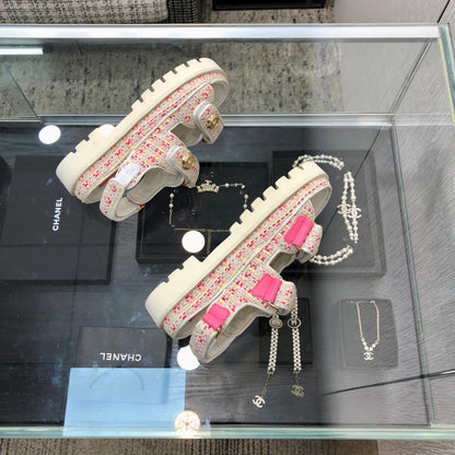 DAD SANDAL IN WHITE MIX BRIGHT PINK TWEED FABRIC