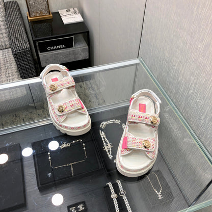 DAD SANDAL IN WHITE MIX BRIGHT PINK TWEED FABRIC