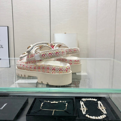 DAD SANDAL IN WHITE MIX BRIGHT PINK TWEED FABRIC