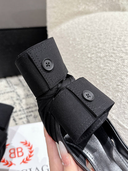 KNIFE CHEMISE 45MM SLINGBACK IN BLACK COTTON AND CALFSKIN