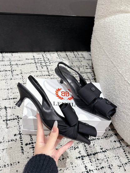 KNIFE CHEMISE 45MM SLINGBACK IN BLACK COTTON AND CALFSKIN