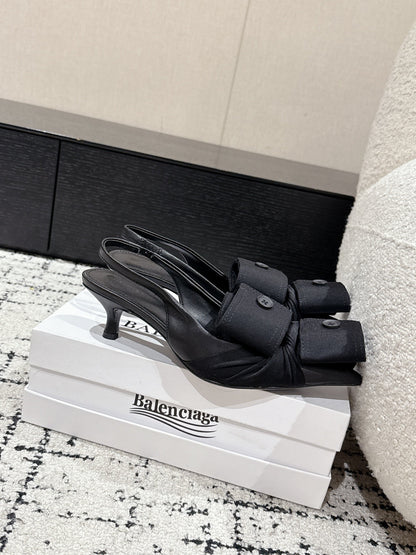 KNIFE CHEMISE 45MM SLINGBACK IN BLACK COTTON AND CALFSKIN