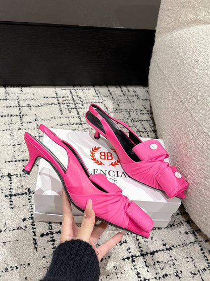 KNIFE CHEMISE 45MM SLINGBACK IN PUNCH PINK COTTON AND CALFSKIN