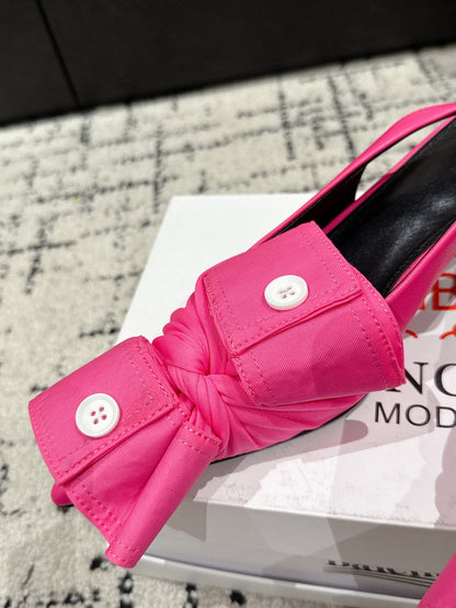 KNIFE CHEMISE 45MM SLINGBACK IN PUNCH PINK COTTON AND CALFSKIN