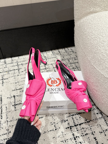 KNIFE CHEMISE 45MM SLINGBACK IN PUNCH PINK COTTON AND CALFSKIN