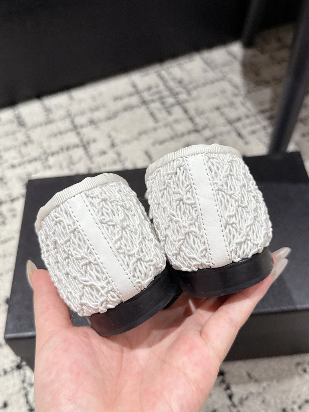 BALLET FLAT 25S IN WHITE MIX BLACK TWEED