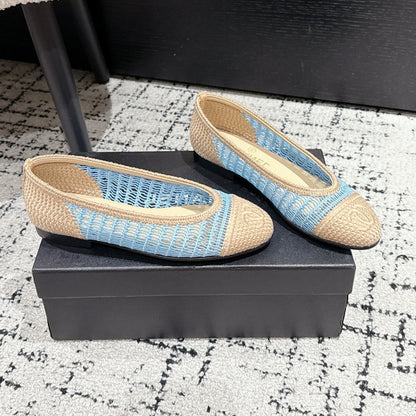 BALLET FLAT 25S IN BLUE AND BEIGE RAFFIA