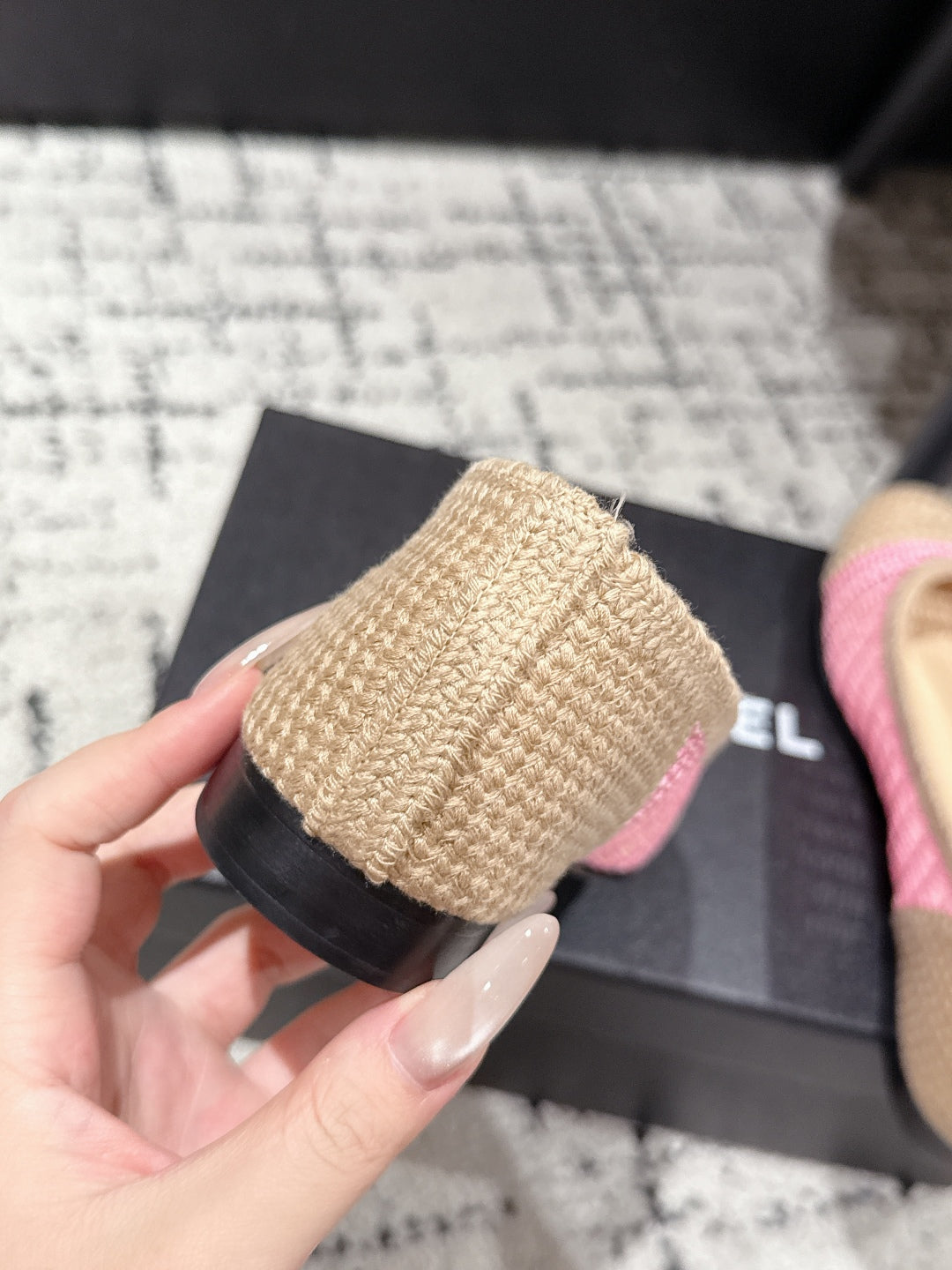 BALLET FLAT 25S IN PINK AND BEIGE RAFFIA