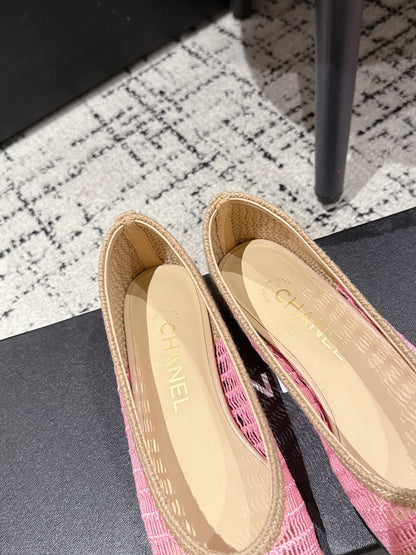 BALLET FLAT 25S IN PINK AND BEIGE RAFFIA