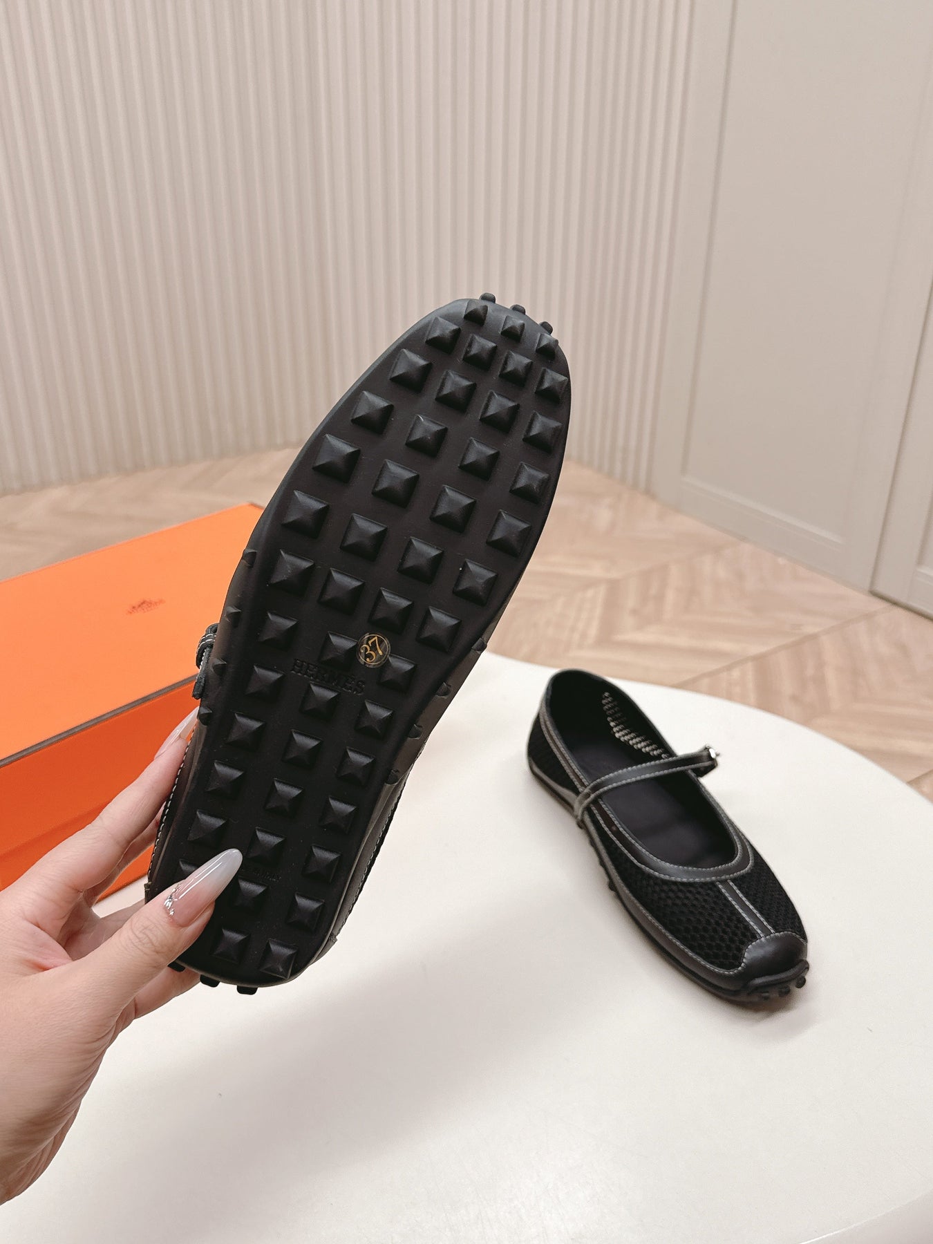 KICHU BALLET FLAT IN BLACK CROCHET KNIT AND CALFSKIN