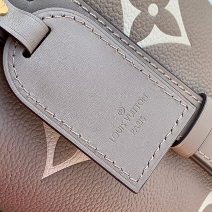 ALL IN BB BAG 18 IN TOURTERELLE GREY AND CREAM EMBOSSED COWHIDE