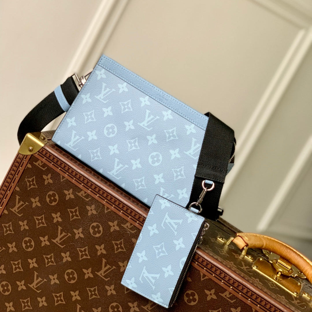 GASTON WEARABLE WALLET 22 IN BLUE MONOGRAM COATED CANVAS