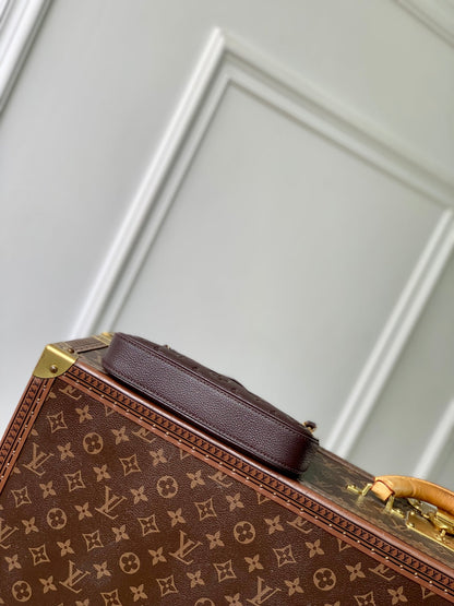 EASY POUCH ON STRAP 19 IN DARK BROWN MONOGRAM EMBOSSED LOGO CALFSKIN