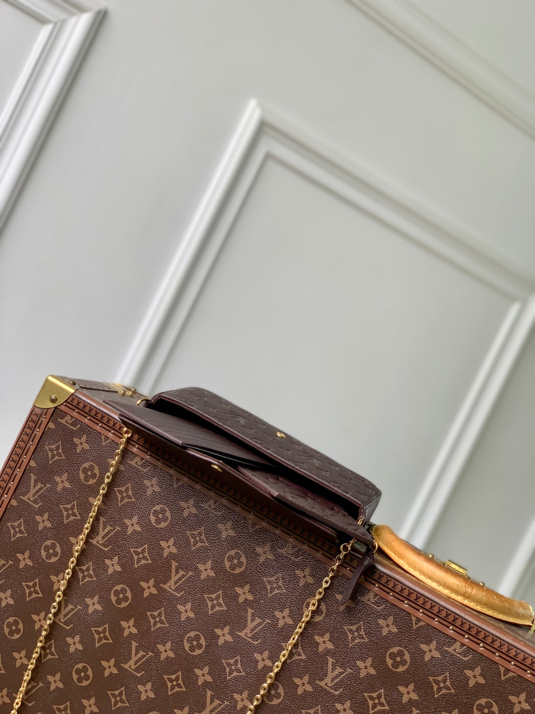 FÉLICIE POCHETTE 21 IN DARK BROWN MONOGRAM EMBOSSED LOGO CALFSKIN
