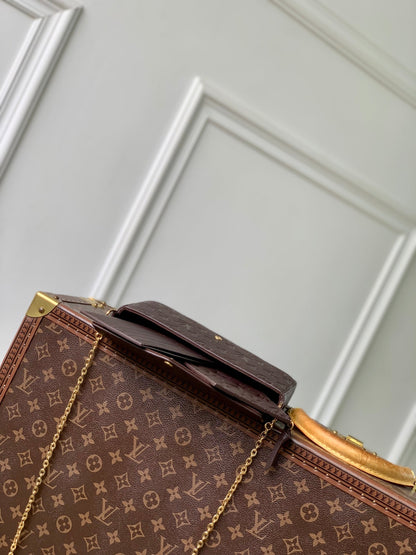 FÉLICIE POCHETTE 21 IN DARK BROWN MONOGRAM EMBOSSED LOGO CALFSKIN