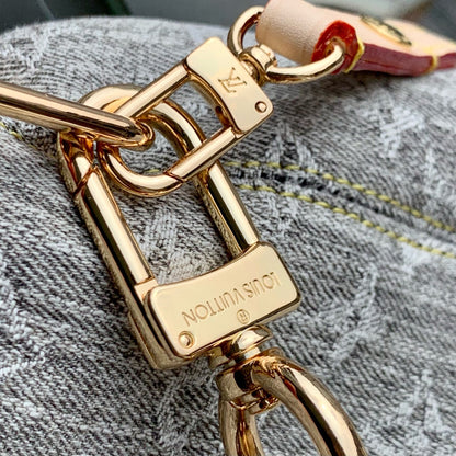 COUSSIN HOBO MM 38 IN GREY MONOGRAM DENIM