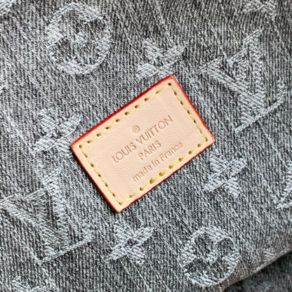 COUSSIN HOBO MM 38 IN GREY MONOGRAM DENIM