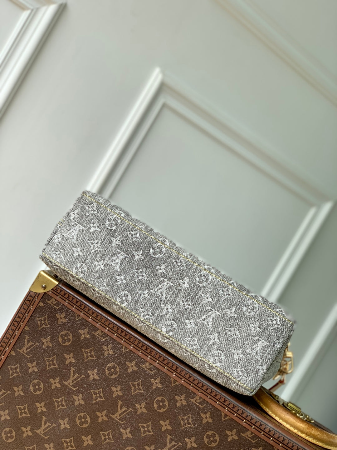 COUSSIN HOBO MM 38 IN GREY MONOGRAM DENIM