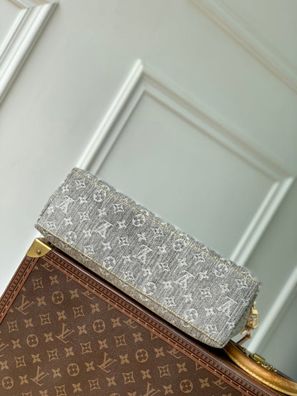 COUSSIN HOBO MM 38 IN GREY MONOGRAM DENIM