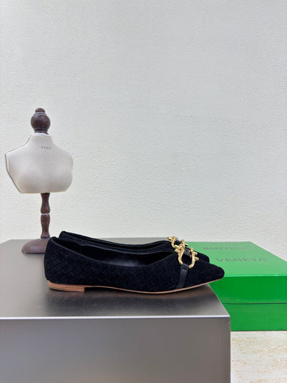BALLET FLAT IN BLACK INTRECCIATO SUEDE