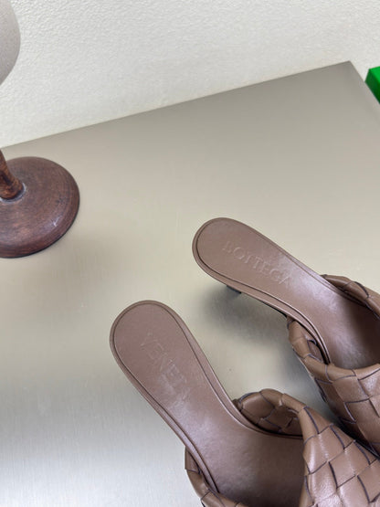 BLINK HIGH 5 CM MULE IN CAROB BROWN INTRECCIATO LEATHER