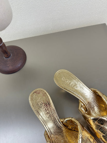 BLINK HIGH 5 CM MULE IN GOLD INTRECCIATO LEATHER