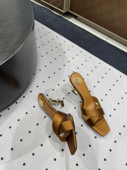 OPYUM HIGH MULES IN BROWNIE SILK