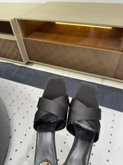 OPYUM HIGH MULES IN BLACK SILK