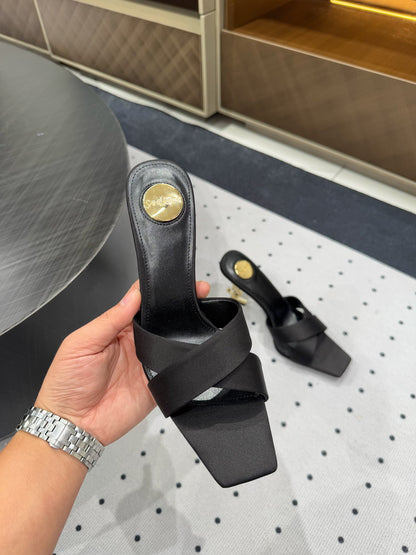 OPYUM HIGH MULES IN BLACK SILK