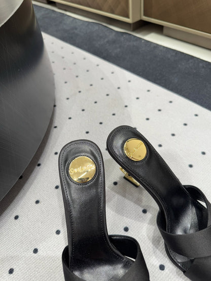 OPYUM HIGH MULES IN BLACK SILK