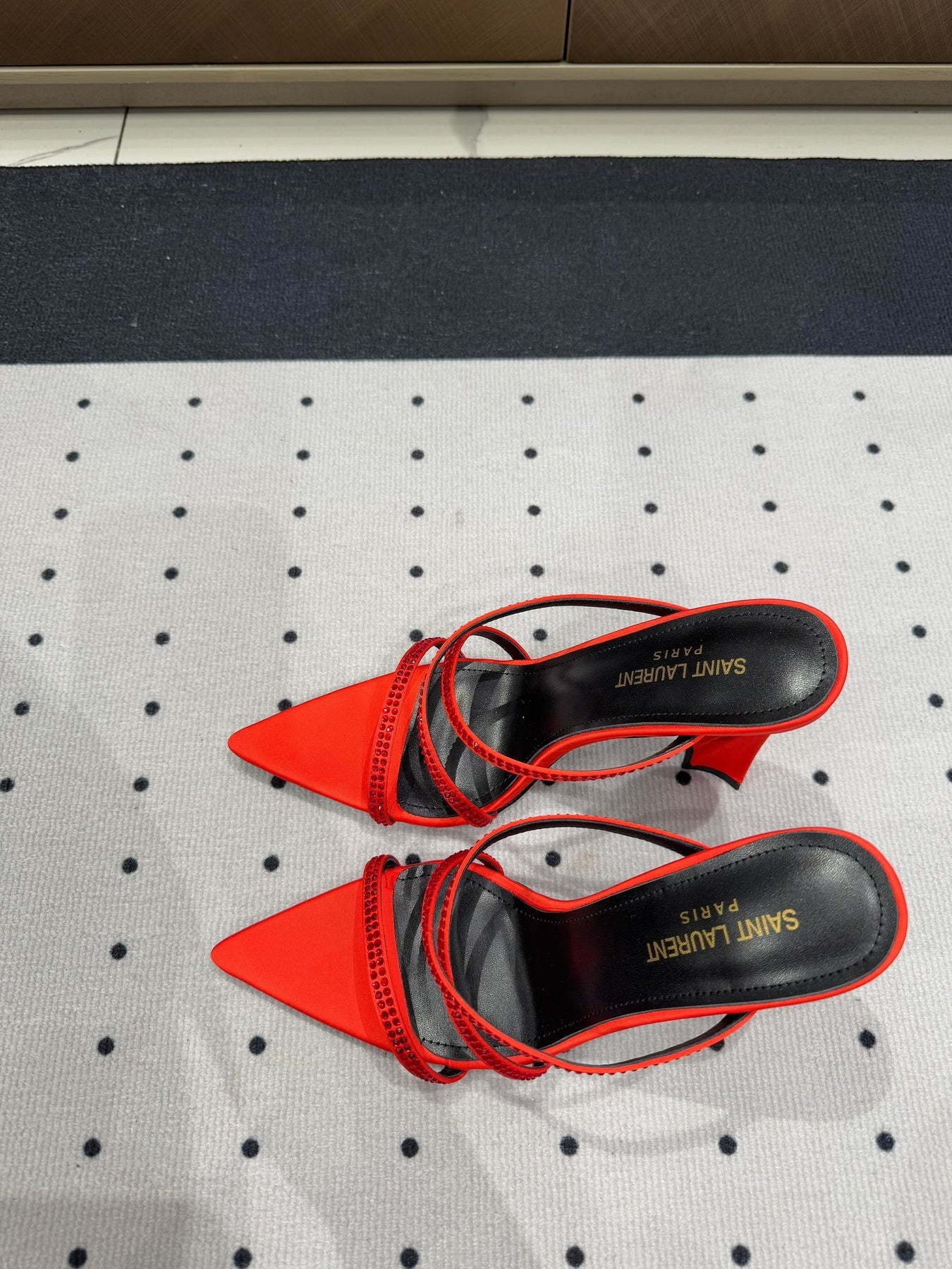 HIGH CRYSTAL STRAP SANDALS IN RED SILK