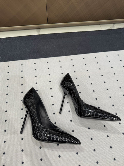 NORMA PUMPS IN BLACK CROCODILE PATTERN SHEEPSKIN