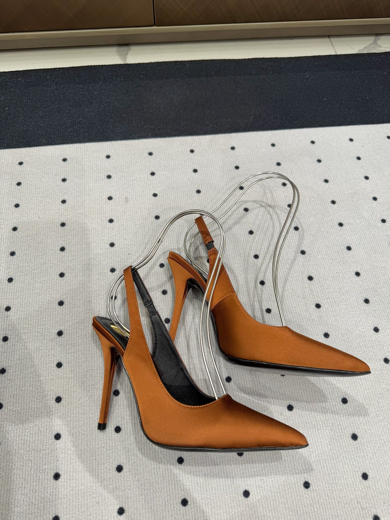 L'ENTRACTE SLINGBACK PUMPS IN BRONZE BROWN SATIN