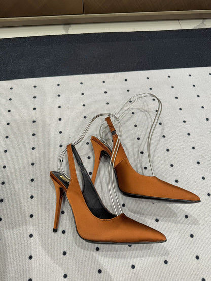 L'ENTRACTE SLINGBACK PUMPS IN BRONZE BROWN SATIN