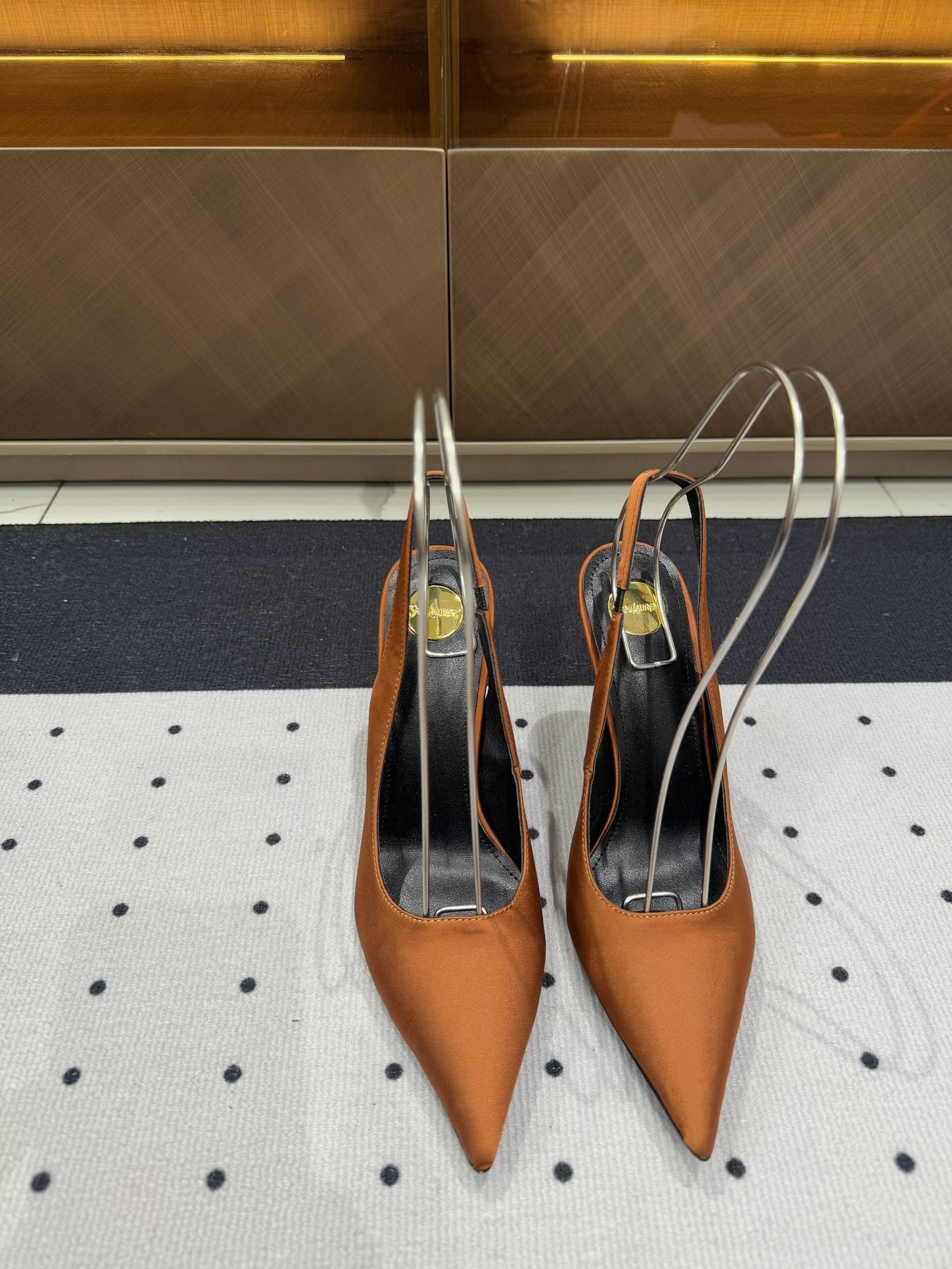 L'ENTRACTE SLINGBACK PUMPS IN BRONZE BROWN SATIN