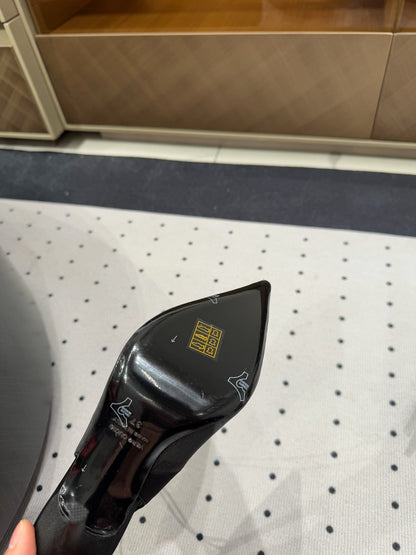 L'ENTRACTE SLINGBACK PUMPS IN BLACK SATIN