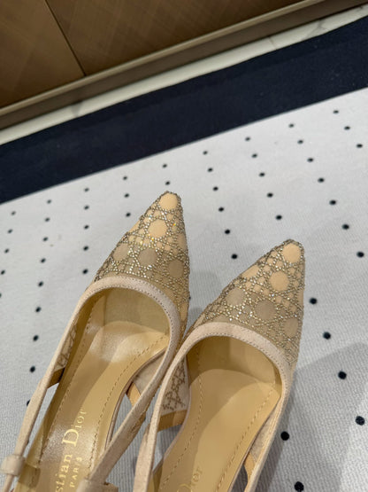 HIGH HEELS SLINGBACK IN CAMEL BEIGE LAMB SUEDE 10 CM