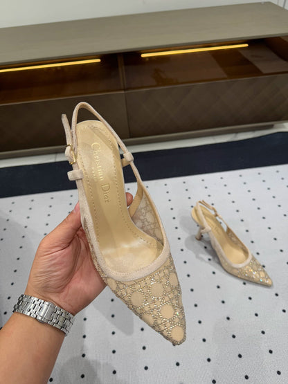 HIGH HEELS SLINGBACK IN CAMEL BEIGE LAMB SUEDE 10 CM