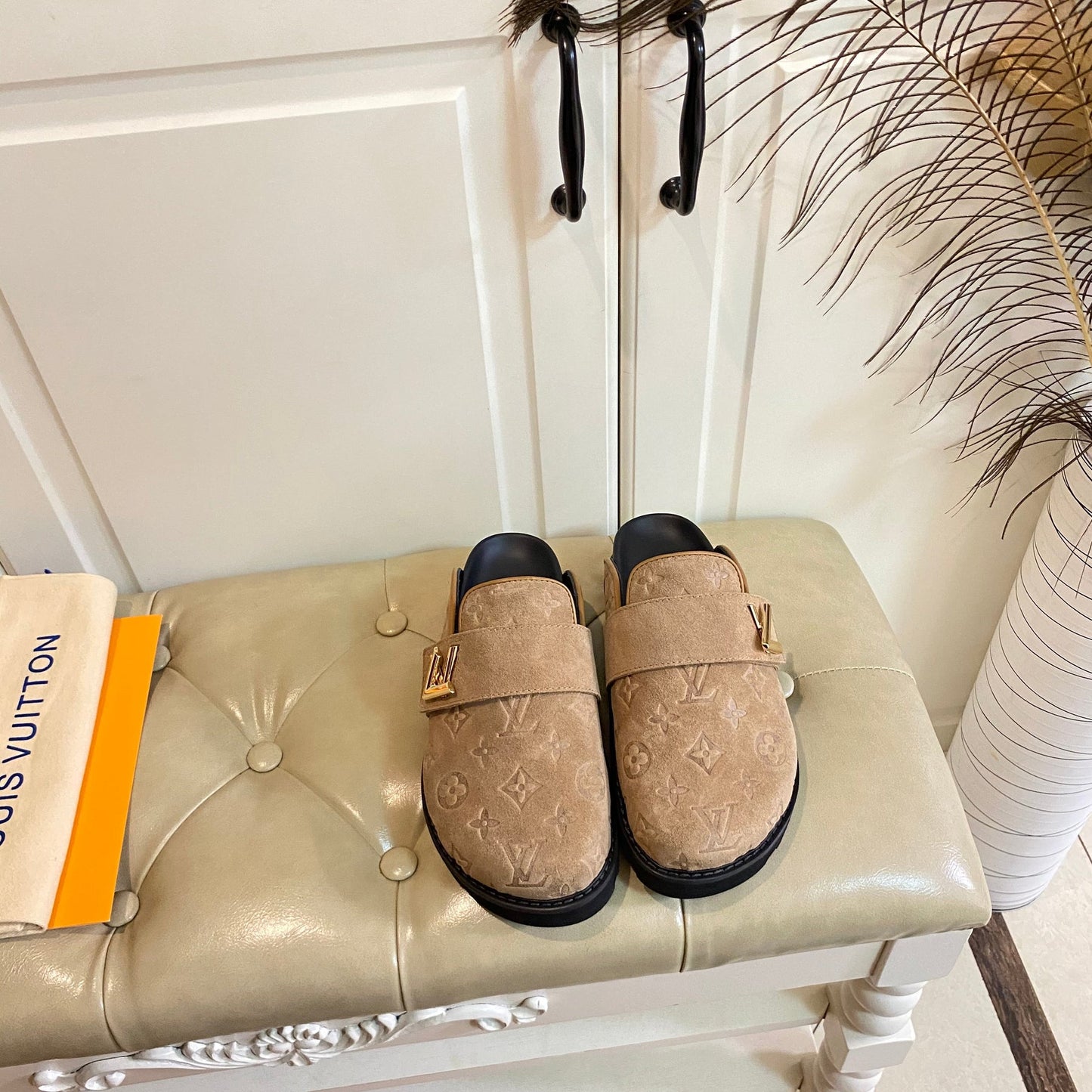 COSY FLAT COMFORT CLOG IN CIDER BROWN EMBOSSED SUEDE