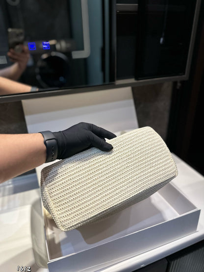 EMBROIDED LOGO TOTE BAG 30 IN WHITE WOVEN RAFFIA