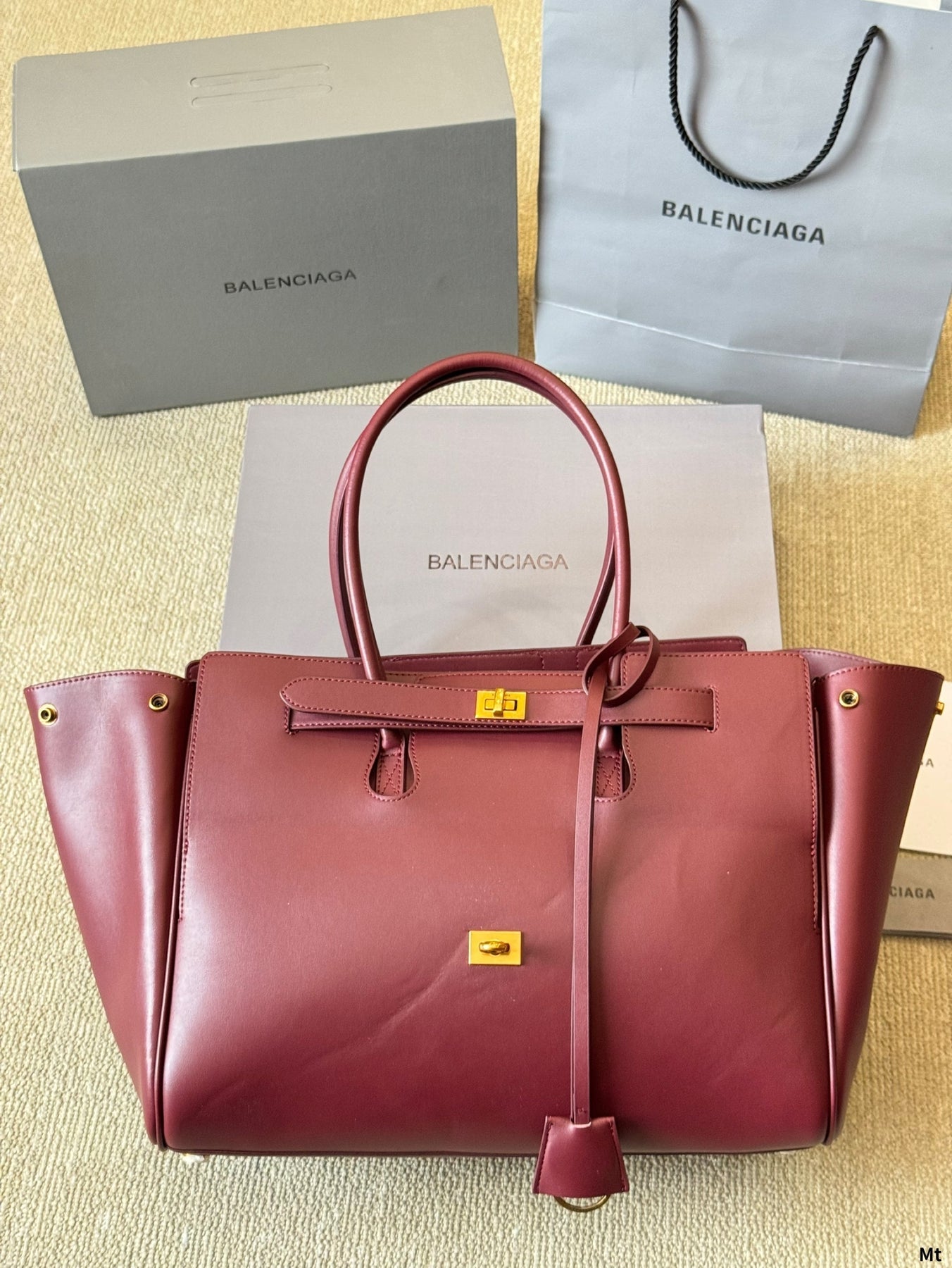 BEL AIR CARRY ALL BAG 37 IN BURGUNDY RED NAPPA LAMBSKIN GOLD HARDWARE